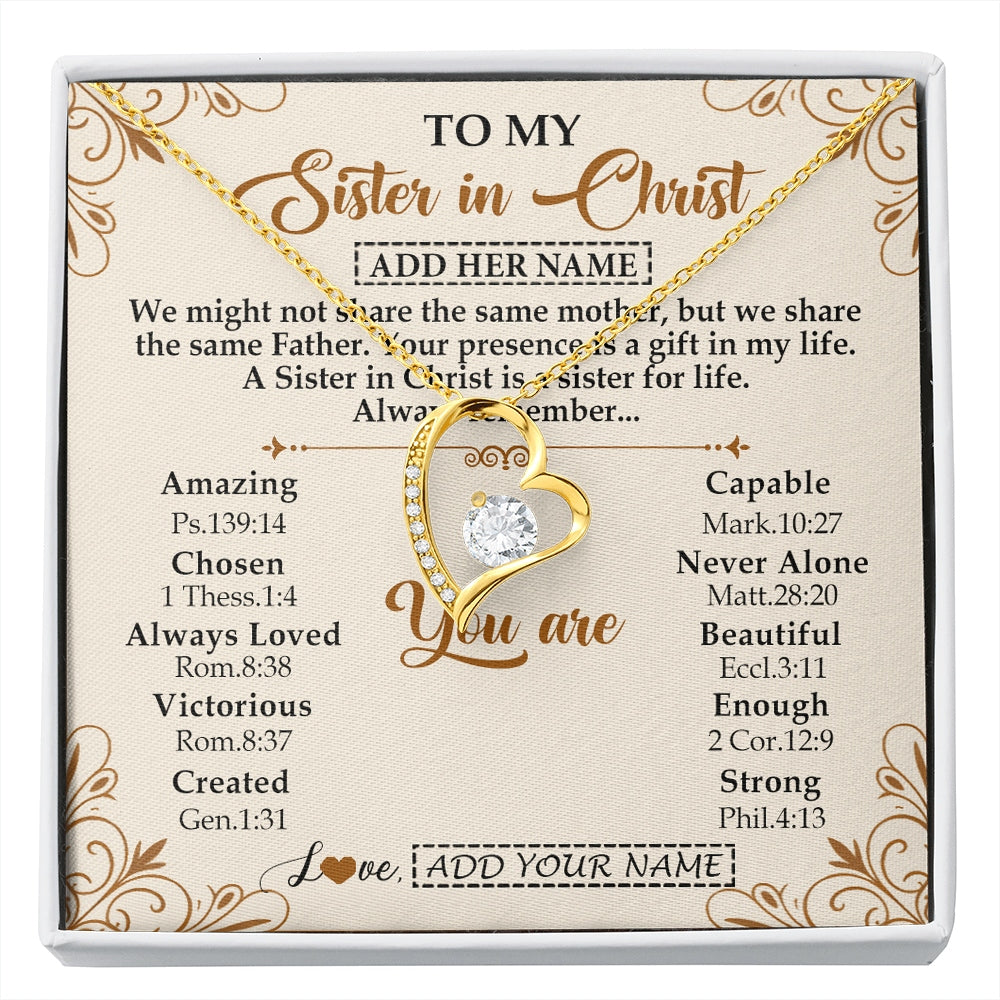 Forever Love Necklace 18K Yellow Gold Finish | 1 | Personalized To My Sister In Christ From Brother Necklace Always Remember Birthday Gift Idea For Sister Gifts Christmas Christian Custom Gift Box Message Card | https://siriusteestore.