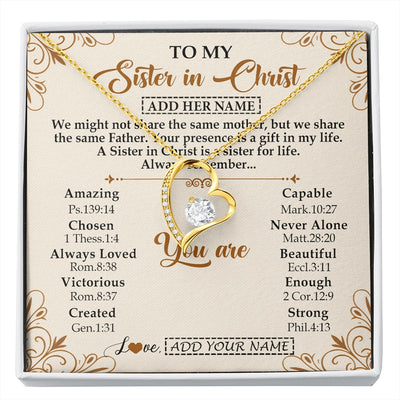 Forever Love Necklace 18K Yellow Gold Finish | 1 | Personalized To My Sister In Christ From Brother Necklace Always Remember Birthday Gift Idea For Sister Gifts Christmas Christian Custom Gift Box Message Card | https://siriusteestore.