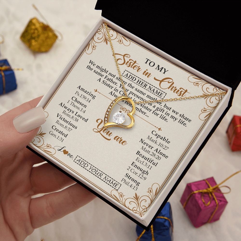 Forever Love Necklace 18K Yellow Gold Finish | 2 | Personalized To My Sister In Christ From Brother Necklace Always Remember Birthday Gift Idea For Sister Gifts Christmas Christian Custom Gift Box Message Card | https://siriusteestore.