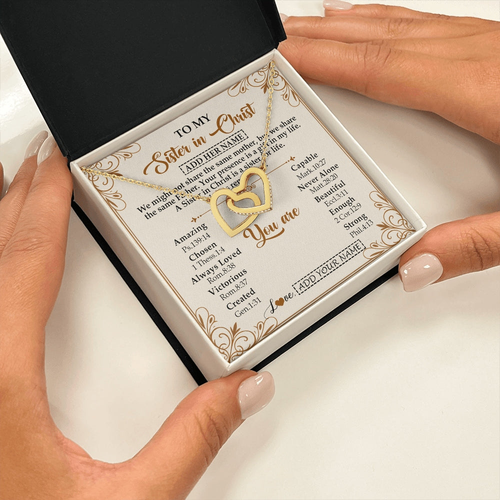 Interlocking Hearts Necklace 18K Yellow Gold Finish | 2 | Personalized To My Sister In Christ From Brother Necklace Always Remember Birthday Gift Idea For Sister Gifts Christmas Christian Custom Gift Box Message Card | https://siriusteestore.