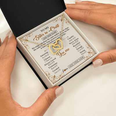Interlocking Hearts Necklace 18K Yellow Gold Finish | 2 | Personalized To My Sister In Christ From Brother Necklace Always Remember Birthday Gift Idea For Sister Gifts Christmas Christian Custom Gift Box Message Card | https://siriusteestore.