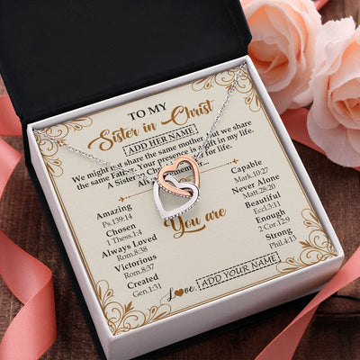 Interlocking Hearts Necklace Stainless Steel & Rose Gold Finish | 2 | Personalized To My Sister In Christ From Brother Necklace Always Remember Birthday Gift Idea For Sister Gifts Christmas Christian Custom Gift Box Message Card | https://siriusteestore.