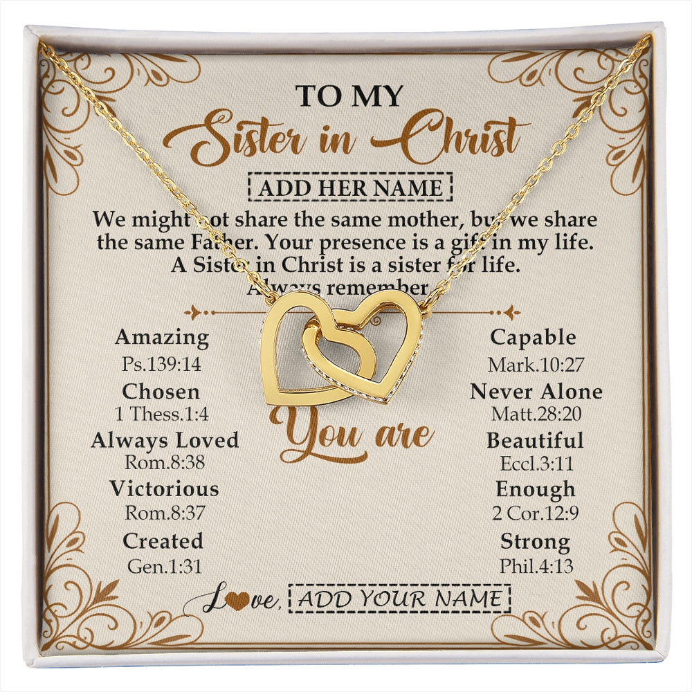 Interlocking Hearts Necklace 18K Yellow Gold Finish | 1 | Personalized To My Sister In Christ From Brother Necklace Always Remember Birthday Gift Idea For Sister Gifts Christmas Christian Custom Gift Box Message Card | https://siriusteestore.