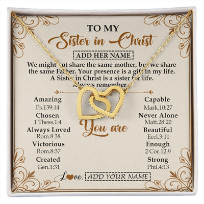Interlocking Hearts Necklace 18K Yellow Gold Finish | 1 | Personalized To My Sister In Christ From Brother Necklace Always Remember Birthday Gift Idea For Sister Gifts Christmas Christian Custom Gift Box Message Card | https://siriusteestore.