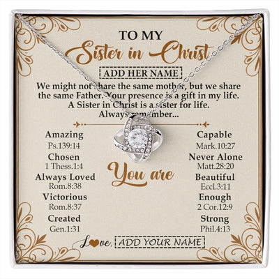 Love Knot Necklace 14K White Gold Finish | 1 | Personalized To My Sister In Christ From Brother Necklace Always Remember Birthday Gift Idea For Sister Gifts Christmas Christian Custom Gift Box Message Card | https://siriusteestore.