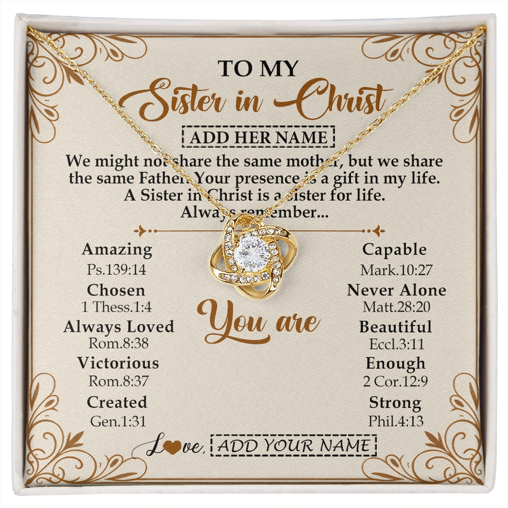 Love Knot Necklace 18K Yellow Gold Finish | 1 | Personalized To My Sister In Christ From Brother Necklace Always Remember Birthday Gift Idea For Sister Gifts Christmas Christian Custom Gift Box Message Card | https://siriusteestore.