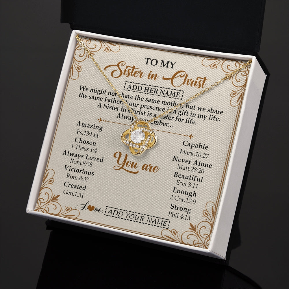 Love Knot Necklace 18K Yellow Gold Finish | 2 | Personalized To My Sister In Christ From Brother Necklace Always Remember Birthday Gift Idea For Sister Gifts Christmas Christian Custom Gift Box Message Card | https://siriusteestore.