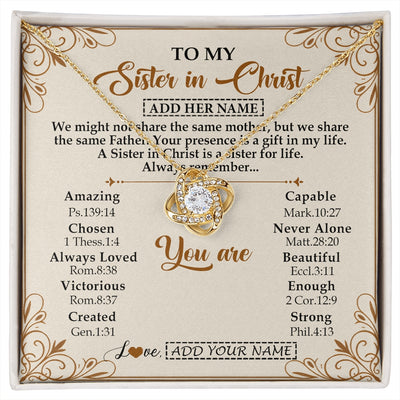 Love Knot Necklace 18K Yellow Gold Finish | 1 | Personalized To My Sister In Christ From Brother Necklace Always Remember Birthday Gift Idea For Sister Gifts Christmas Christian Custom Gift Box Message Card | https://siriusteestore.