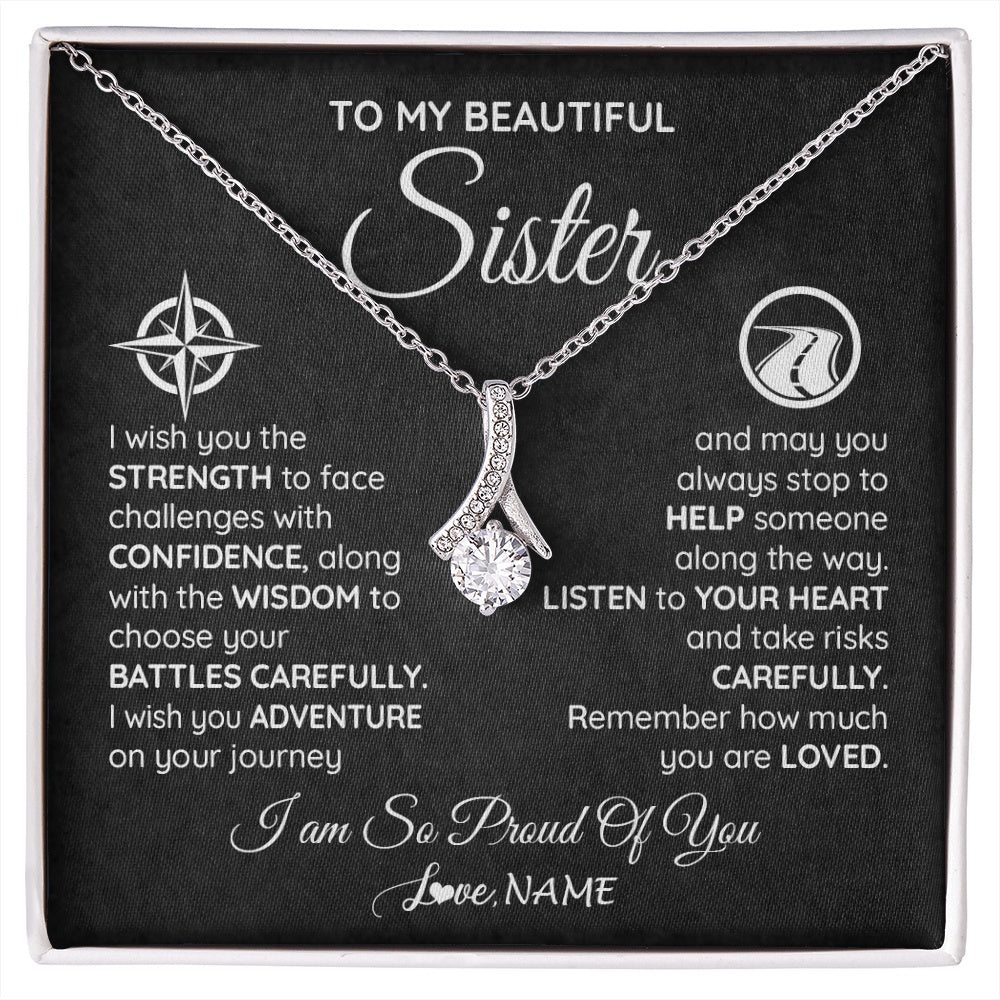 Alluring Beauty Necklace 14K White Gold Finish | 1 | Personalized To My Sister Necklace From Brother I Wish You The Strength Sister Birthday Graduation Inspirational Customized Gift Box Message Card | siriusteestore.myshopify