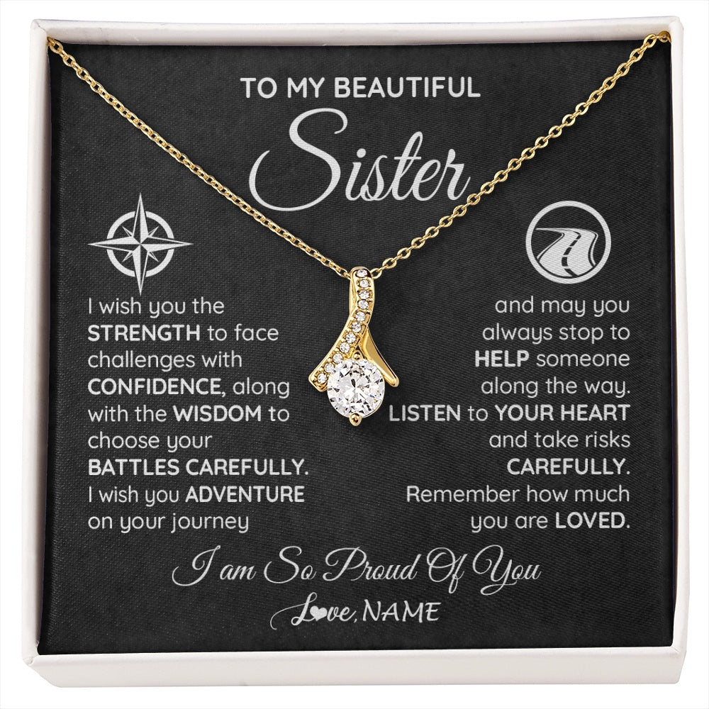 Alluring Beauty Necklace 18K Yellow Gold Finish | 1 | Personalized To My Sister Necklace From Brother I Wish You The Strength Sister Birthday Graduation Inspirational Customized Gift Box Message Card | siriusteestore.myshopify
