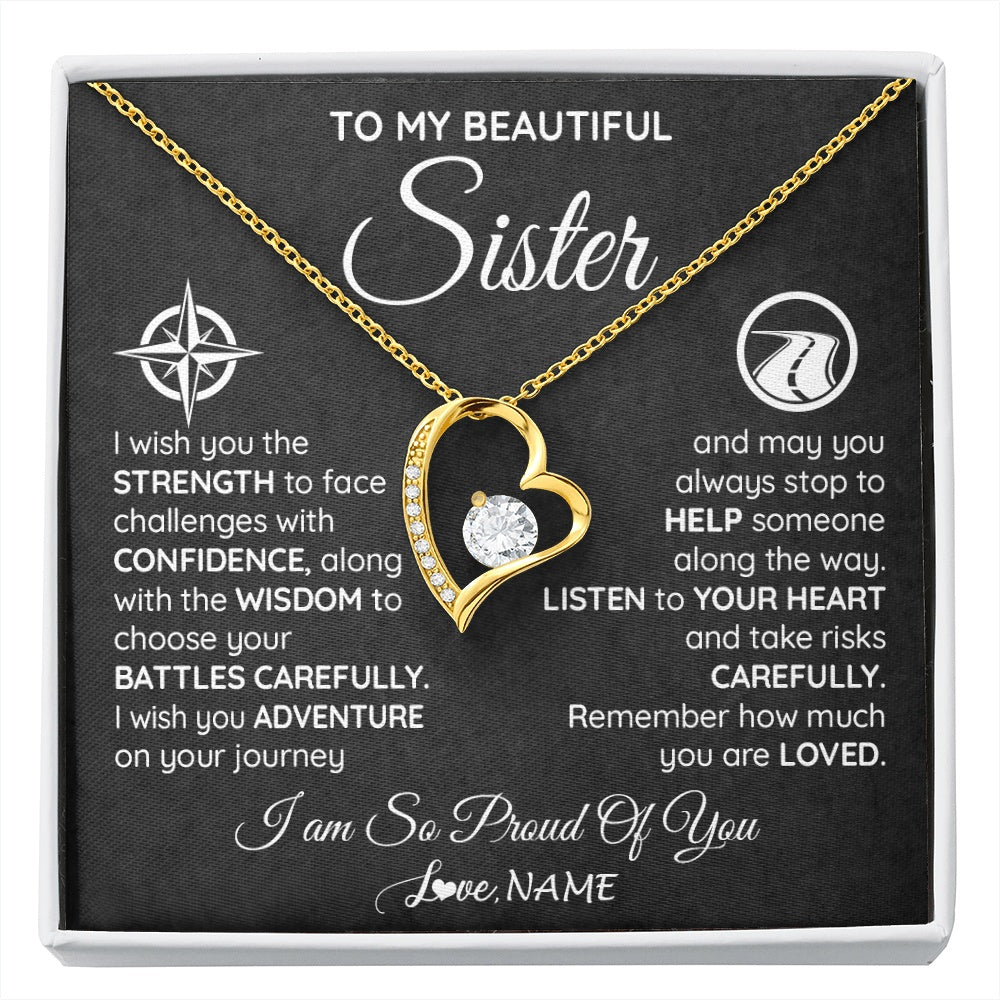 Forever Love Necklace 18K Yellow Gold Finish | 1 | Personalized To My Sister Necklace From Brother I Wish You The Strength Sister Birthday Graduation Inspirational Customized Gift Box Message Card | siriusteestore.myshopify