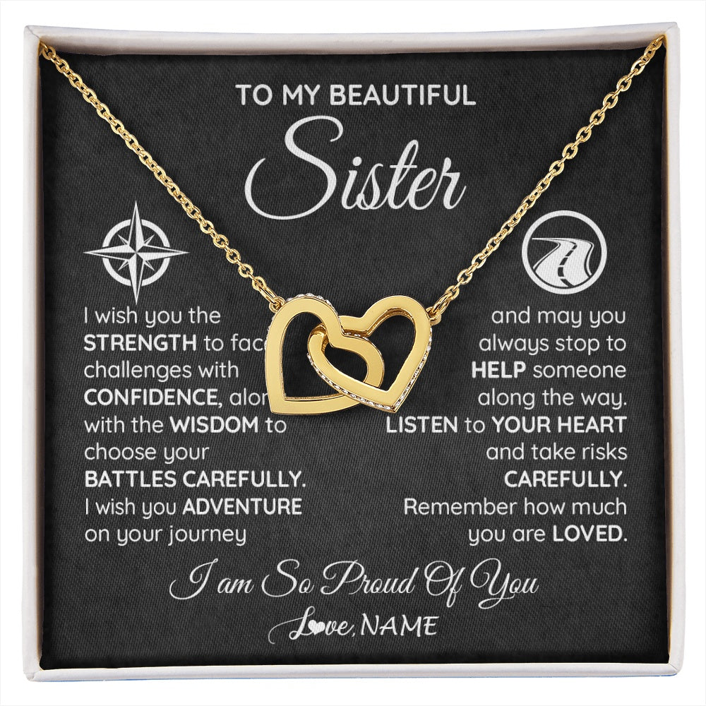 Interlocking Hearts Necklace 18K Yellow Gold Finish | 1 | Personalized To My Sister Necklace From Brother I Wish You The Strength Sister Birthday Graduation Inspirational Customized Gift Box Message Card | siriusteestore.myshopify