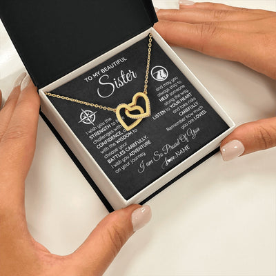 Interlocking Hearts Necklace 18K Yellow Gold Finish | 2 | Personalized To My Sister Necklace From Brother I Wish You The Strength Sister Birthday Graduation Inspirational Customized Gift Box Message Card | siriusteestore.myshopify