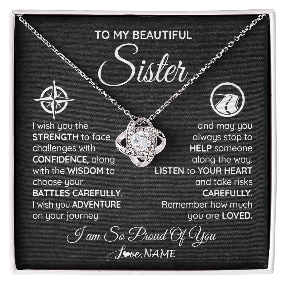 Love Knot Necklace 14K White Gold Finish | 1 | Personalized To My Sister Necklace From Brother I Wish You The Strength Sister Birthday Graduation Inspirational Customized Gift Box Message Card | siriusteestore.myshopify