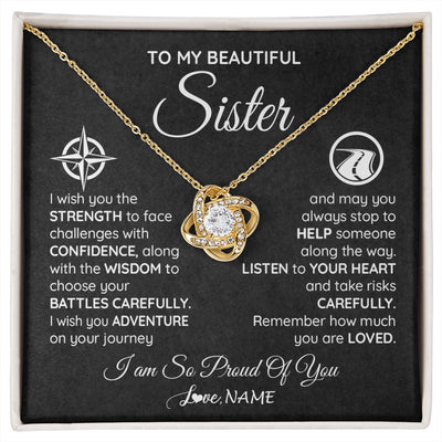 Love Knot Necklace 18K Yellow Gold Finish | 1 | Personalized To My Sister Necklace From Brother I Wish You The Strength Sister Birthday Graduation Inspirational Customized Gift Box Message Card | siriusteestore.myshopify