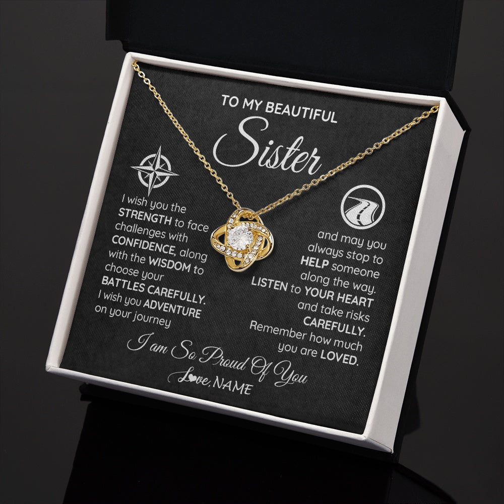 Love Knot Necklace 18K Yellow Gold Finish | 2 | Personalized To My Sister Necklace From Brother I Wish You The Strength Sister Birthday Graduation Inspirational Customized Gift Box Message Card | siriusteestore.myshopify