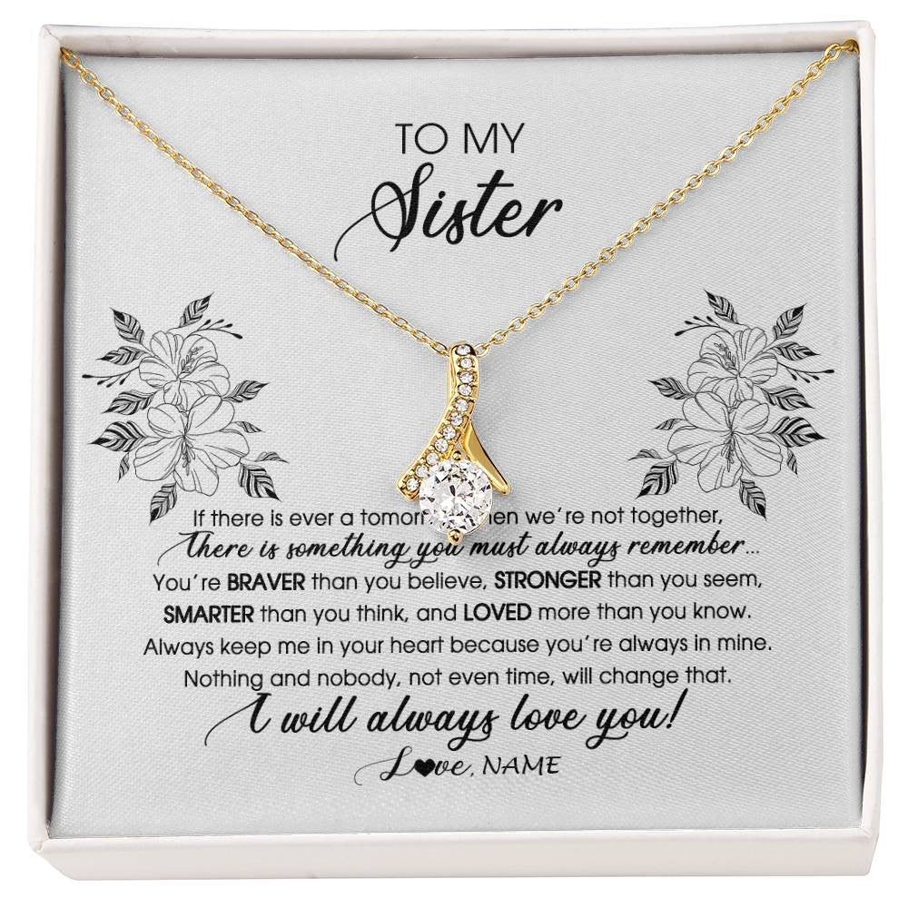 Alluring Beauty Necklace 18K Yellow Gold Finish | Personalized To My Sister Necklace From Brother Sister Not Even Time Floral Sister Birthday Graduation Christmas Customized Message Card | siriusteestore