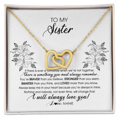 Interlocking Hearts Necklace 18K Yellow Gold Finish | Personalized To My Sister Necklace From Brother Sister Not Even Time Floral Sister Birthday Graduation Christmas Customized Message Card | siriusteestore