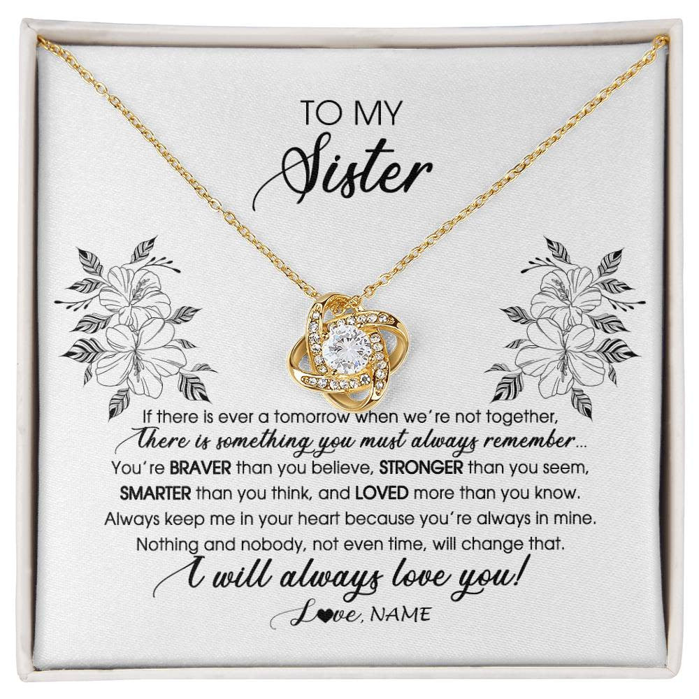 Love Knot Necklace 18K Yellow Gold Finish | Personalized To My Sister Necklace From Brother Sister Not Even Time Floral Sister Birthday Graduation Christmas Customized Message Card | siriusteestore