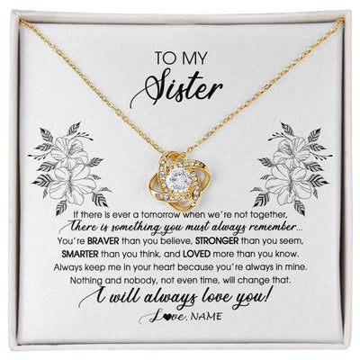 Love Knot Necklace 18K Yellow Gold Finish | Personalized To My Sister Necklace From Brother Sister Not Even Time Floral Sister Birthday Graduation Christmas Customized Message Card | siriusteestore