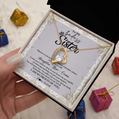 Forever Love Necklace 18K Yellow Gold Finish | Personalized To My Sister Necklace From Brother Sister Straighten Your Crown Sister Birthday Christmas Graduation Jewelry Customized Gift Box Message Card | siriusteestore