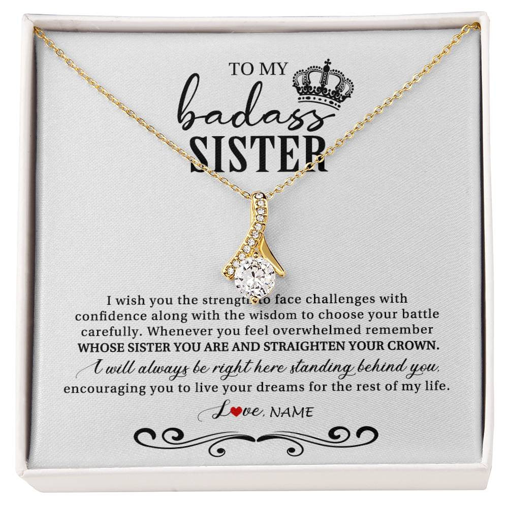 Alluring Beauty Necklace 18K Yellow Gold Finish | Personalized To My Sister Necklace From Brother Sister Wish You The Strength Sister Birthday Christmas Graduation Jewelry Customized Gift Box Message Card | siriusteestore
