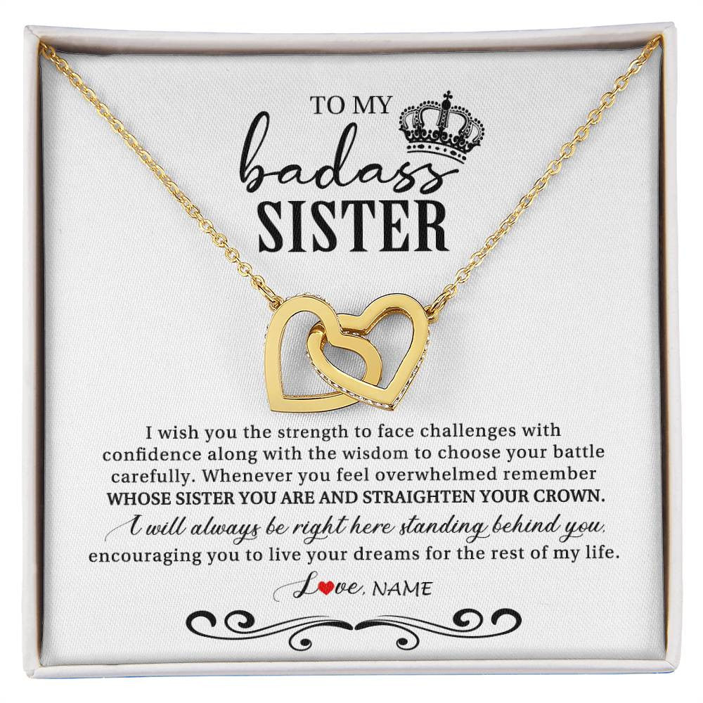 Interlocking Hearts Necklace 18K Yellow Gold Finish | Personalized To My Sister Necklace From Brother Sister Wish You The Strength Sister Birthday Christmas Graduation Jewelry Customized Gift Box Message Card | siriusteestore