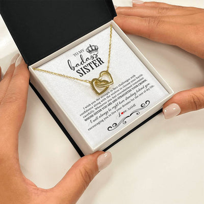 Interlocking Hearts Necklace 18K Yellow Gold Finish | Personalized To My Sister Necklace From Brother Sister Wish You The Strength Sister Birthday Christmas Graduation Jewelry Customized Gift Box Message Card | siriusteestore