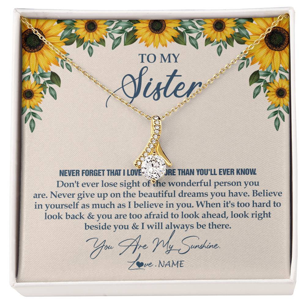 Alluring Beauty Necklace 18K Yellow Gold Finish | Personalized To My Sister Necklace From Brother Sunflower You Are My Sunshine Sister Jewelry Graduation Birthday Christmas Customized Gift Box Message Card | siriusteestore
