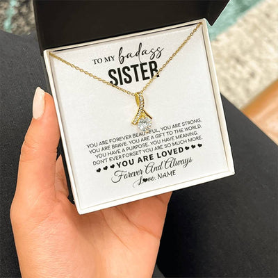 Alluring Beauty Necklace 18K Yellow Gold Finish | 2 | Personalized To My Sister Necklace From Family You Are Forever Beautiful Sister Birthday Graduation Christmas Customized Gift Box Message Card | siriusteestore