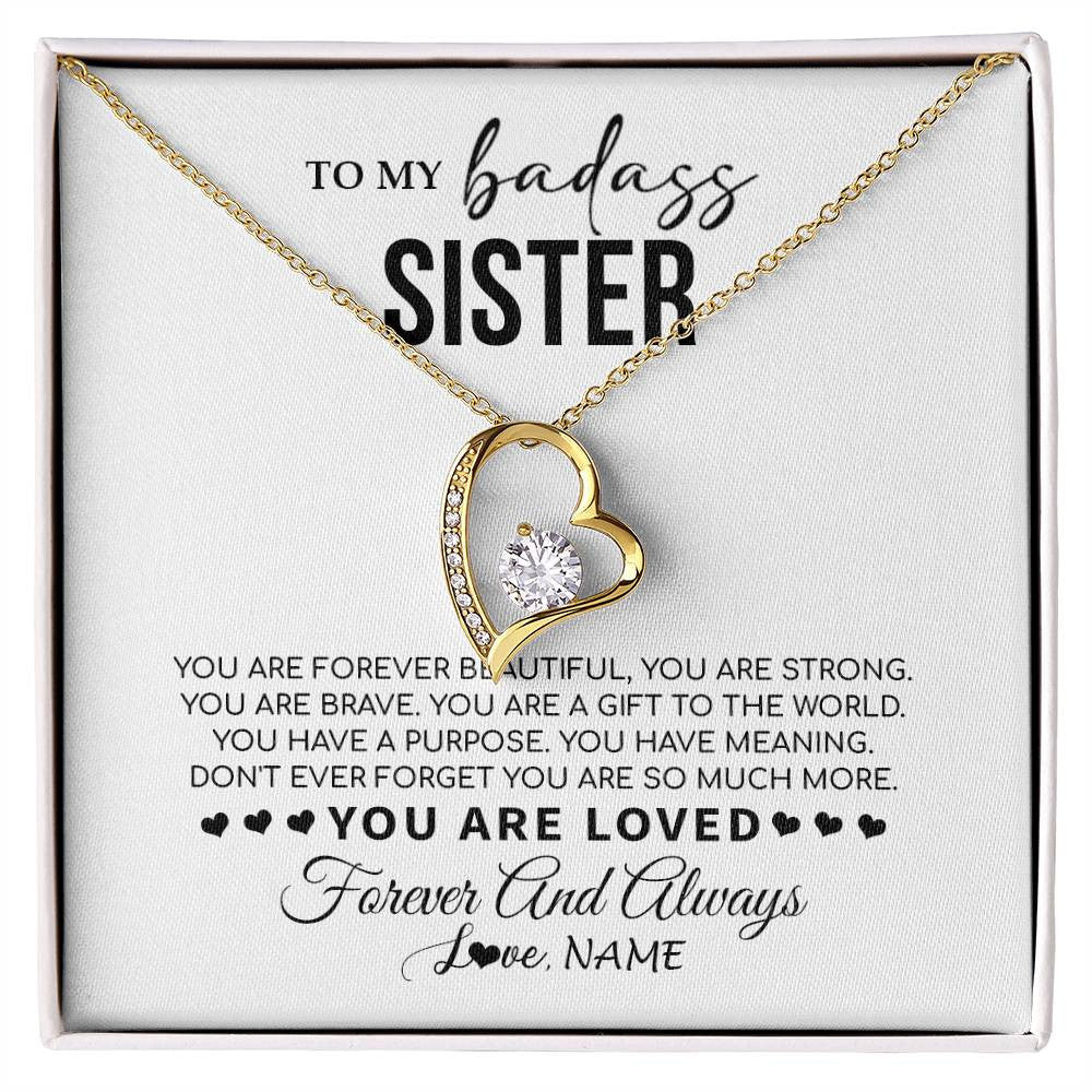 Forever Love Necklace 18K Yellow Gold Finish | 1 | Personalized To My Sister Necklace From Family You Are Forever Beautiful Sister Birthday Graduation Christmas Customized Gift Box Message Card | siriusteestore