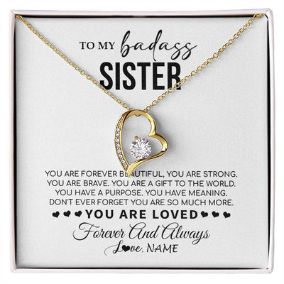 Forever Love Necklace 18K Yellow Gold Finish | 1 | Personalized To My Sister Necklace From Family You Are Forever Beautiful Sister Birthday Graduation Christmas Customized Gift Box Message Card | siriusteestore