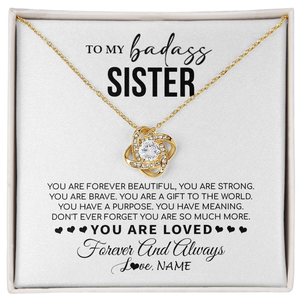 Love Knot Necklace 18K Yellow Gold Finish | 1 | Personalized To My Sister Necklace From Family You Are Forever Beautiful Sister Birthday Graduation Christmas Customized Gift Box Message Card | siriusteestore