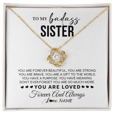 Love Knot Necklace 18K Yellow Gold Finish | 1 | Personalized To My Sister Necklace From Family You Are Forever Beautiful Sister Birthday Graduation Christmas Customized Gift Box Message Card | siriusteestore