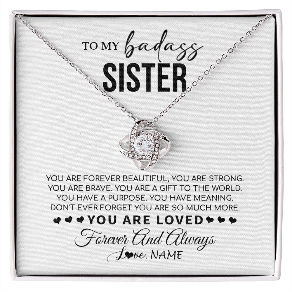 Love Knot Necklace | Personalized To My Sister Necklace From Family You Are Forever Beautiful Sister Birthday Graduation Christmas Customized Gift Box Message Card | siriusteestore