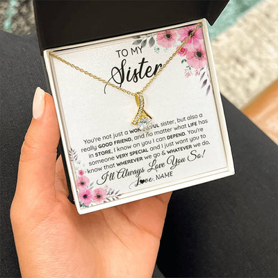Alluring Beauty Necklace 18K Yellow Gold Finish | 2 | Personalized To My Sister Necklace From Little Sister Big Sister A Wonderful Sister Best Friend Birthday Christmas Jewelry Customized Gift Box Message Card | siriusteestore