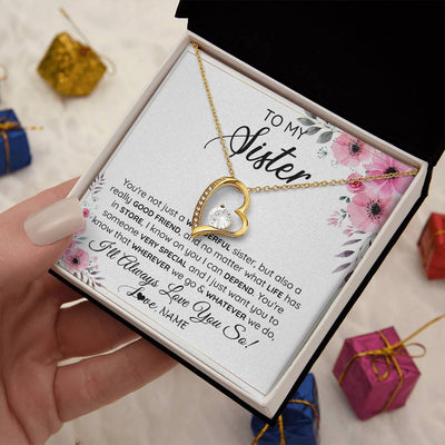 Forever Love Necklace 18K Yellow Gold Finish | 2 | Personalized To My Sister Necklace From Little Sister Big Sister A Wonderful Sister Best Friend Birthday Christmas Jewelry Customized Gift Box Message Card | siriusteestore
