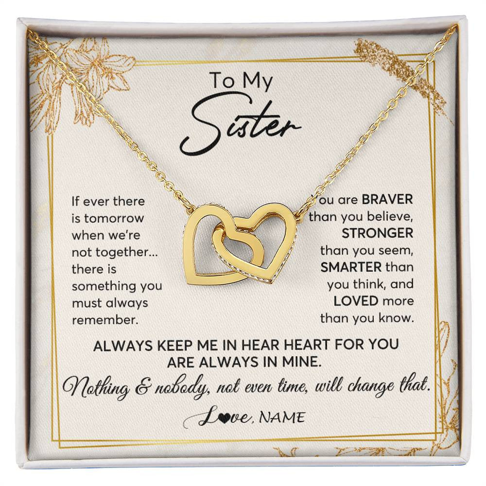 Interlocking Hearts Necklace 18K Yellow Gold Finish | 1 | Personalized To My Sister Necklace From Sister Brother Always Keep Me In Your Heart Sister Birthday Graduation Christmas Customized Gift Box Message Card | siriusteestore