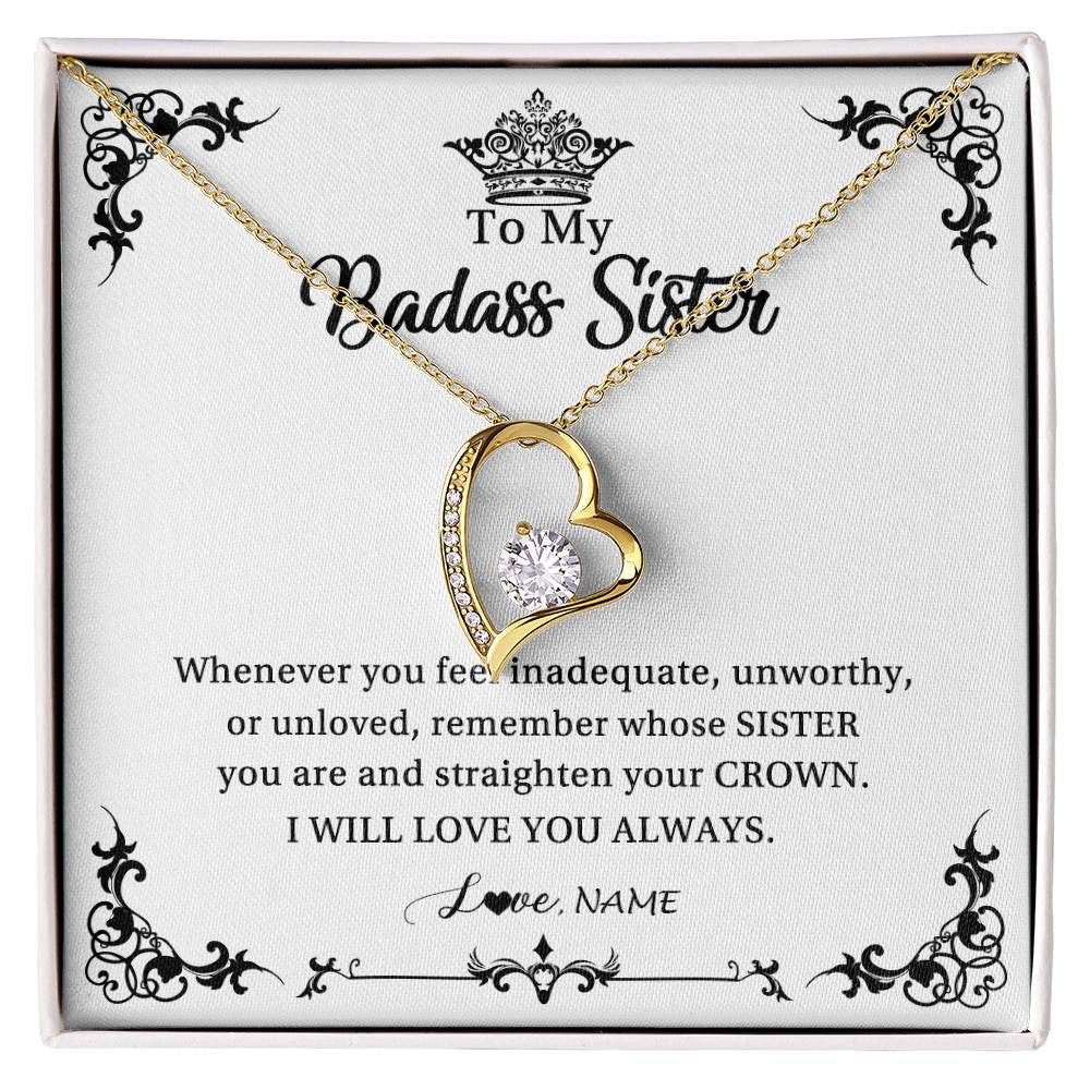 Forever Love Necklace 18K Yellow Gold Finish | Personalized To My Sister Necklace From Sister Brother I Will Love You Always Sister Pendant Jewelry Birthday Graduation Christmas Customized Message Card | siriusteestore