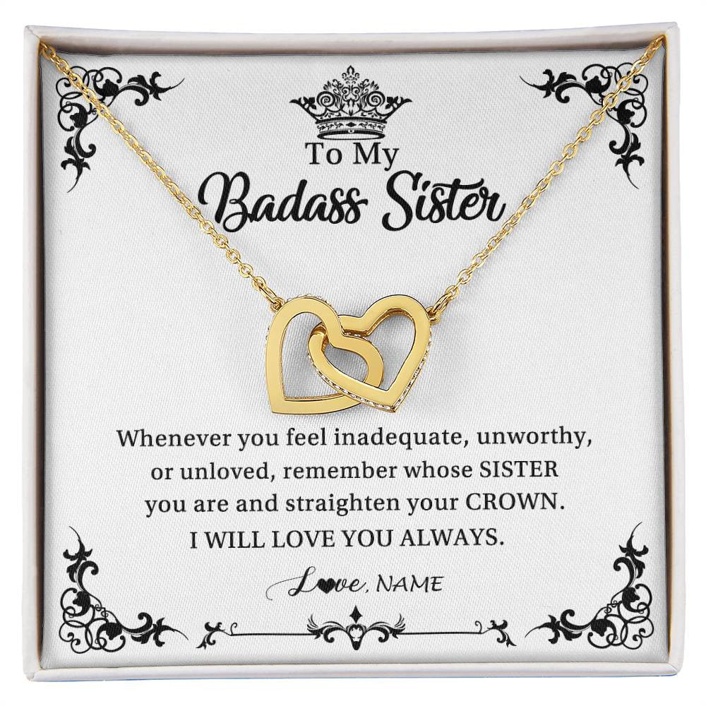 Interlocking Hearts Necklace 18K Yellow Gold Finish | Personalized To My Sister Necklace From Sister Brother I Will Love You Always Sister Pendant Jewelry Birthday Graduation Christmas Customized Message Card | siriusteestore