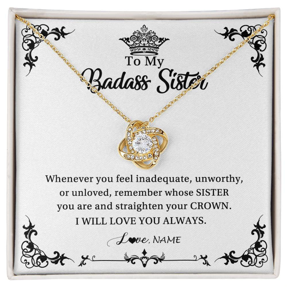 Love Knot Necklace 18K Yellow Gold Finish | Personalized To My Sister Necklace From Sister Brother I Will Love You Always Sister Pendant Jewelry Birthday Graduation Christmas Customized Message Card | siriusteestore