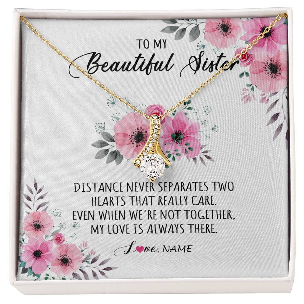 Alluring Beauty Necklace 18K Yellow Gold Finish | Personalized To My Sister Necklace From Sister Brother My Love Is Always There Sister Birthday Graduation Christmas Jewelry Customized Gift Box Message Card | siriusteestore