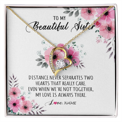 Forever Love Necklace 18K Yellow Gold Finish | Personalized To My Sister Necklace From Sister Brother My Love Is Always There Sister Birthday Graduation Christmas Jewelry Customized Gift Box Message Card | siriusteestore