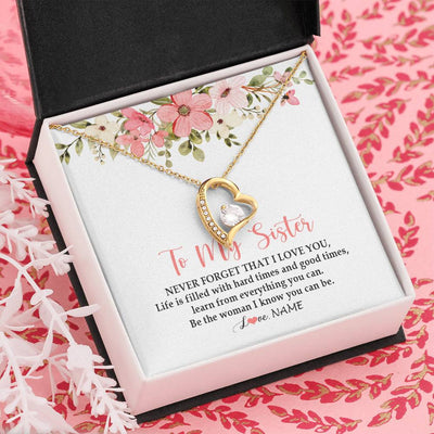 Forever Love Necklace 18K Yellow Gold Finish | Personalized To My Sister Necklace From Sister Brother Never Forget That I Love You Sister Pendant Jewelry Birthday Christmas Customized Gift Box Message Card | siriusteestore