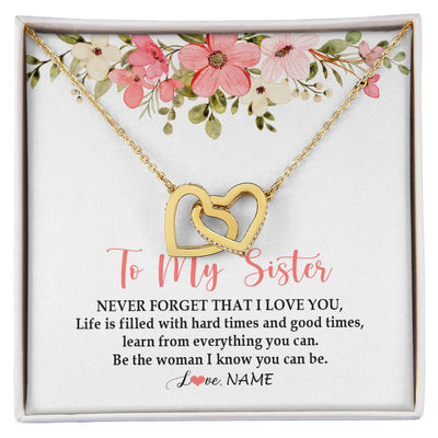 Interlocking Hearts Necklace 18K Yellow Gold Finish | Personalized To My Sister Necklace From Sister Brother Never Forget That I Love You Sister Pendant Jewelry Birthday Christmas Customized Gift Box Message Card | siriusteestore