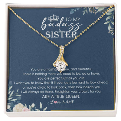 Alluring Beauty Necklace 18K Yellow Gold Finish | 1 | Personalized To My Sister Necklace From Sister Brother Straighten Your Crown Queen Sister Pendant Jewelry Birthday Christmas Customized Gift Box Message Card | siriusteestore