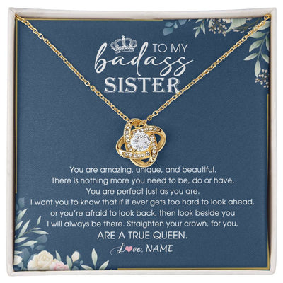 Love Knot Necklace 18K Yellow Gold Finish | 1 | Personalized To My Sister Necklace From Sister Brother Straighten Your Crown Queen Sister Pendant Jewelry Birthday Christmas Customized Gift Box Message Card | siriusteestore
