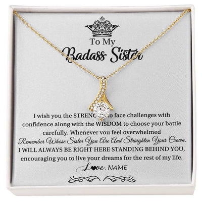 Alluring Beauty Necklace 18K Yellow Gold Finish | Personalized To My Sister Necklace From Sister Brother Straighten Your Crown Sister Pendant Jewelry Birthday Christmas Customized Gift Box Message Card | siriusteestore