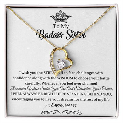 Forever Love Necklace 18K Yellow Gold Finish | Personalized To My Sister Necklace From Sister Brother Straighten Your Crown Sister Pendant Jewelry Birthday Christmas Customized Gift Box Message Card | siriusteestore