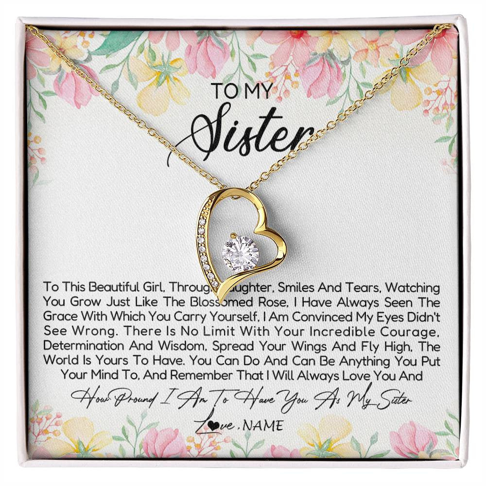 Forever Love Necklace 18K Yellow Gold Finish | Personalized To My Sister Necklace From Sister Brother To This Beautiful Girl Sister Pendant Jewelry Birthday Christmas Customized Gift Box Message Card | siriusteestore